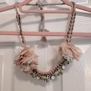 Anthropologie Cream and Green Floral Necklace